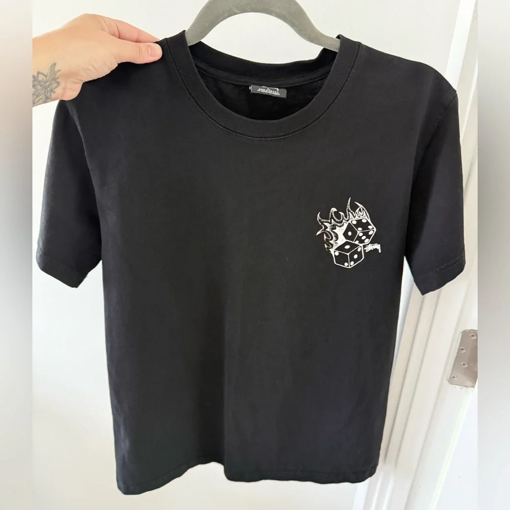 Stüssy Black Fire Dice Tee Heavyweight Streetwear Grail Fits Men’s M Women’s L - Picture 2 of 7